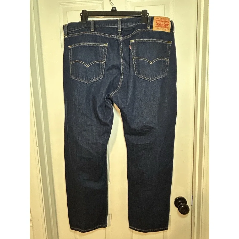 Levis 505 Jeans Mens 42X30 Blue‎ Dark Wash Cotton Stretch Straight Fit Workwear